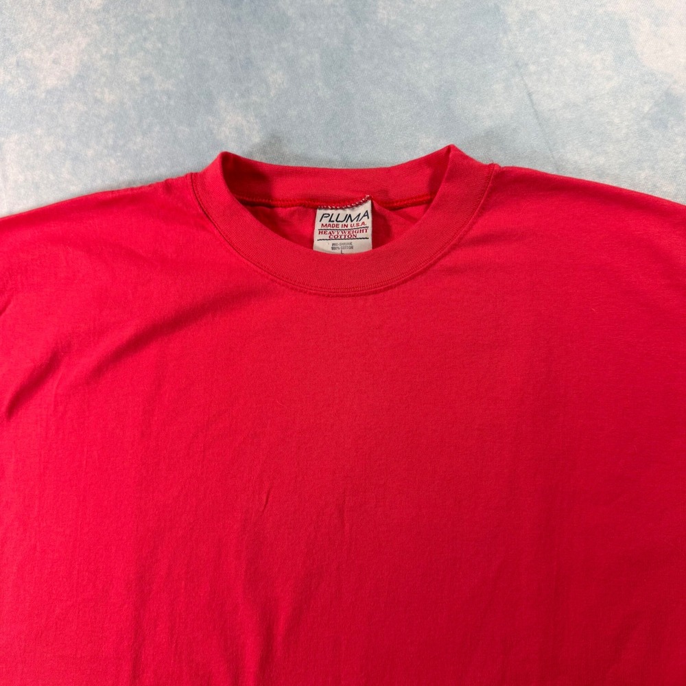 Pluma T-Shirt Mens Large Red Excellent Vintage 90s USA Heavyweight Cotton Boxy